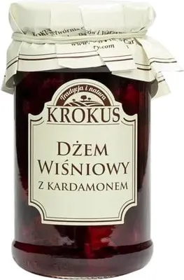 DŻEM WIŚNIOWY Z KARDAMONEM O OBNIŻONEJ ZAWARTOŚCI CUKRU BEZGLUTENOWY 235 g - KROKUS