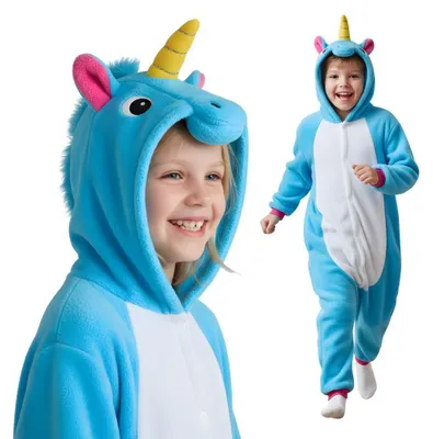 Zdjęcie produktu dla Piżama Onesie Kigurumi Kostium Przebranie Niebieski Jednorożec Dzieci 125 - 135cm