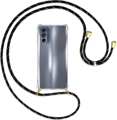 Produktbild von Handykette Backcover-Schutzhülle mit Band (Metall goldfarben) für Motorola Moto G62 5G (6.5'') - schwarz/gold