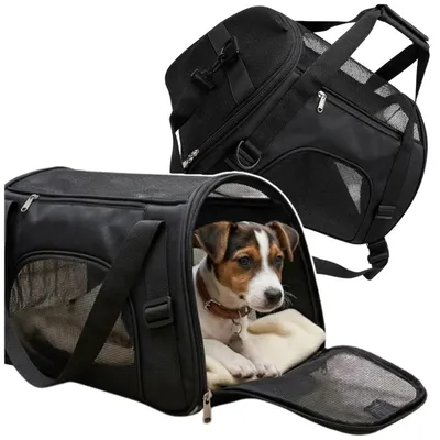 Image de Sac de transport pour chiens et chats en maille respirante, noir