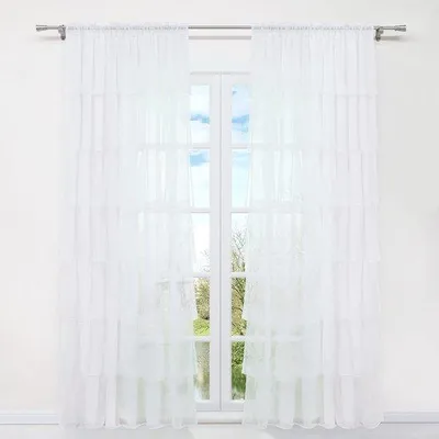 Obrázek produktu pro Unyqoos® Záclona z voilu, bílá, 245×140 cm – 100% polyester, poloprůhledná, s volánky a stahovací šňůrkou, elegantní závěs vhodný do obývacího pokoje a ložnice