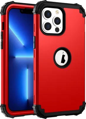 Produktbild von iPhone 13 Pro Hülle, 3 in 1 Hybrid PC TPU Stossfest Robust Schutzhülle für iPhone 13 Pro Rot