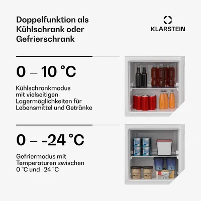 Produktbild von Klarstein Irene Mini-Gefrierschrank, 31L Kühl-/Gefrierkombination Mit Temperaturregelung -24 °C bis 10 °C, Energieeffizient, Leise 38 dB Für Schlafzimmer & Kleine Räume, Kompaktes Design