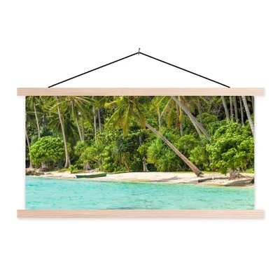 Produktbild von MuchoWow® Textilposter Palme - Meer - Tropisch 120x60 cm mit holzfarbenen Rahmen - Klemmleiste