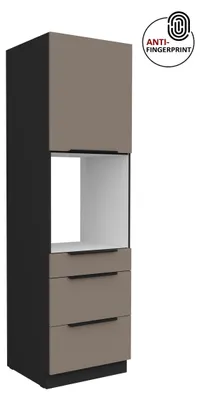 Produktbild von Küchen Hochschrank 60 cm Küche ARIA Sandgrau ultra matt + Schwarz matt, hochwertige Fronten mit Anti Fingerprint Beschichtung, Soft-Close Küchenzeile Küchenblock