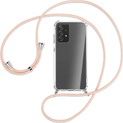 Produktbild von Handykette Backcover-Schutzhülle mit Band (Metall silberfarben) für Samsung Galaxy A72 - rose peach