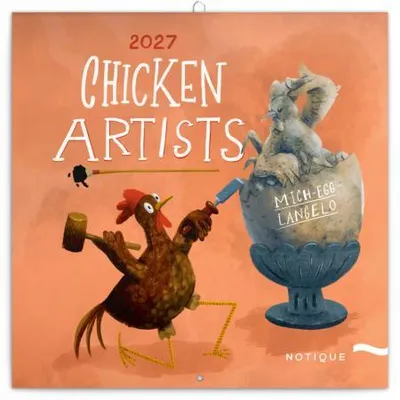 Obrázok produktu pre NOTIQUE Poznámkový kalendár "Chicken Artists" pre rok 2027, formát 30 x 30 cm