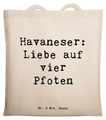 Produktbild von Mr. & Mrs. Panda Tote Bag Spruch Havaneser Liebe - Transparent - Geschenk, Tasche, Jutebeutel, Alltagstasche, Shopping, Lebensfreude, Schultasche, Hunderassen, Freunde