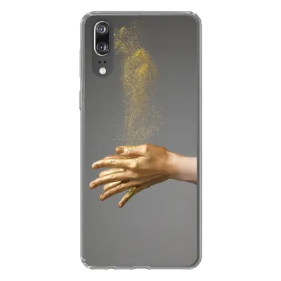 Produktbild von MuchoWow® Handyhülle Schutzhülle Hülle für Huawei P20 Frau mit goldgefärbten Händen und einer Glitzerwolke Silikon Softcase Handy Hülle - Hardcover