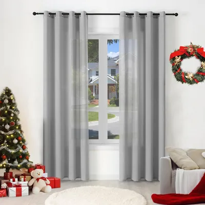 Imagen del producto de Cortinas semitransparentes con aspecto de lino - Juego de 2 - 135 x 245 cm - Grises