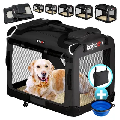 Produktbild von Faltbare Hundetransportbox M 60x42x44cm atmungsaktiv Haustiertransportbox Anthrazit