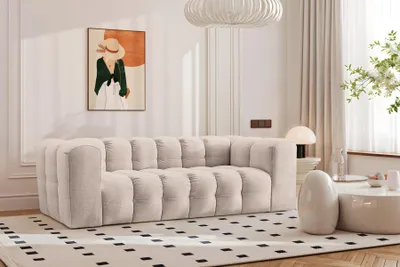 Image de Canapé 3 places, confort BALOO, tissu Schenille, beige