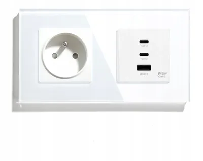 Obrázek produktu pro Dvojitá skleněná zásuvka 157mm USB 65W Quick Charge bílá