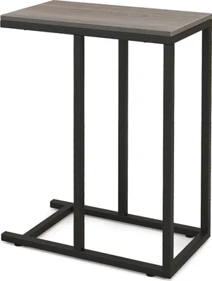 Zdjęcie produktu dla COSTWAY Stolik boczny w kształcie litery C do kanapy i łóżka, stolik do sofy o wysokości 64 cm z metalową ramą, stolik pod TV szary dąb
