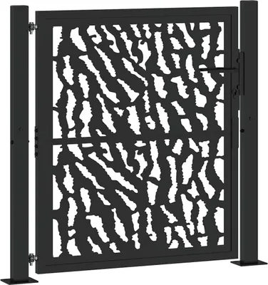 Image de Portail de jardin noir 100x100 cm en acier avec motif de traces