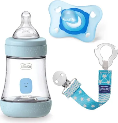 Image de Biberon anti-colique Chicco Lovely Baby Boy Perfect 5, 150ml + tétine Physioforma Mini Soft + ruban de tétine