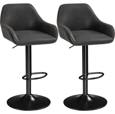 Produktbild von Verstellbare Barhocker Set von 2 mit Rückenlehne - Drehbar und Kunstleder