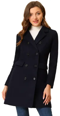 Productafbeelding van Allegra K Damen Winterjas, elegante getailleerde kraag, dubbelrijige trenchcoat, maat D