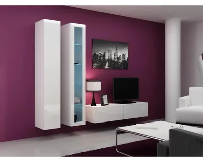 Zdjęcie produktu dla Cama Szafka RTV VIGO '140' 30/140/40 biały/biały połysk, Biały, Płyta wiórowa, Biały, Płyta wiórowa, Laminat, Matowy