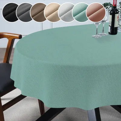 Produktbild von Tischdecke Leinen-Optik - MILA Premium Stoff-Tischtuch mit Beschichtung Tischwäsche Stoff-Tischdecke uni Mint Oval 140x200cm mit Schnittkante