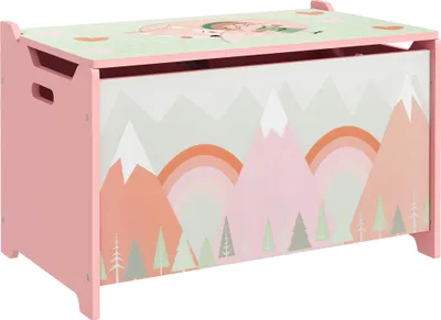 Produktbild von ZONEKIZ Spielzeugkiste, Aufbewahrungsbox mit aufklappbarem Deckel, Sicherheitsscharnier Spielzeugtruhe mit niedlichem Tierdesign, Griff, Spielzeug Aufbewahrung für Kinderzimmer, 60x37x39 cm Rosa