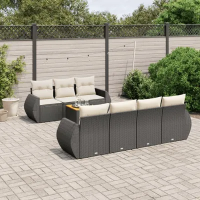 Produktbild von 8-tlg. Garten-Sofagarnitur mit Kissen Schwarz Poly Rattan 3257239