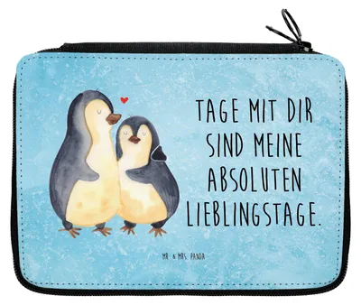 Produktbild von Mr. & Mrs. Panda Schlampermäppchen Pinguin umarmen - Eisblau - Geschenk, Hochzeit, Stiftemappe, Hochzeitstag, Federmappe, Stifteetui, Etui, Hochzeitsgeschenk, Liebe