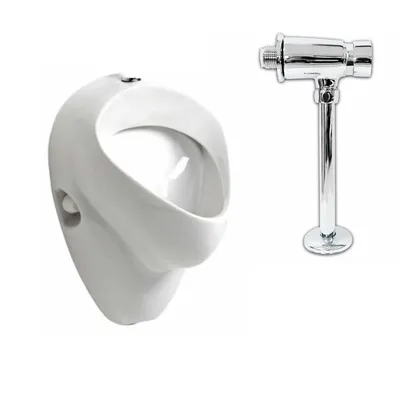Produktbild von VBChome Urinal Keramik Zulauf von Oben Weiß Modern Hochwertig Pinkelbecken Pissoir + Urinalspüler Spülventil Druckspüler