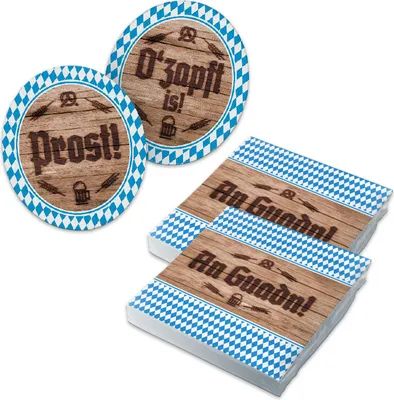Produktbild von itenga 40x Serviette mit 40x Bierdeckel  bayrisch weiß blau