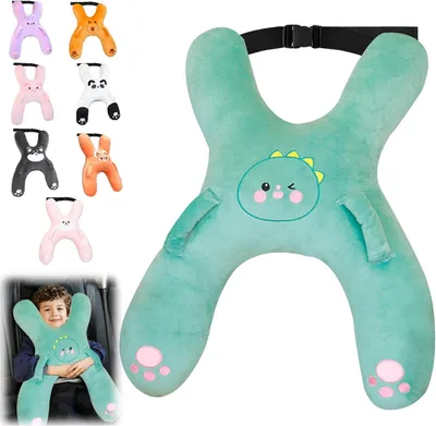 Produktbild von Reisekissen für Kinder – H-förmiges Nackenkissen – Autokissen mit Kopfstütze – Reisekissen für Auto, Flugzeug, Zug & Boot – Grüne Dinosaurier-Edition