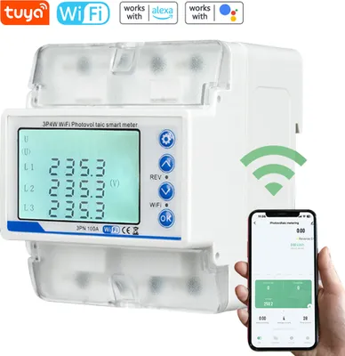Obrázek produktu pro Tuya WiFi 3P4W Fotovoltaický měřič Třífázový vypínač Inteligentní vypínací chránič LCD displej Přetížení Přepětí Podpětí Omezení proudu Jistič Ztracená fáze Zeroloss Fázový sled Napěťový nevyvážený chránič