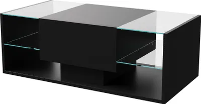 Zdjęcie produktu dla UnboxG stolik kawowy LED czarny wysoki połysk, aplikacja i pilot, półka, szuflada, styl skandynawski