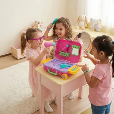 Obrázek produktu pro Ogi Mogi Dětská kosmetická sada, netoxické předstírané hraní rolí, kadeřnický styling a líčení, sada hraček pro malé dívky a batolata, obsahuje 18 kusů kadeřnického salonu, 3+ roky