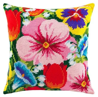 Image de Point de croix Kit Coussin à broder DIY Pensées - Kit broderie coussin dès 10 ans