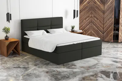 Produktbild von Boxspringbett GRIM 180 x 200 mit 2 Bettkästen, Bonell-Matratze und Topper. Farbe: Grau