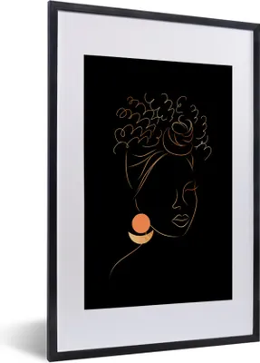 Produktbild von MuchoWow® Gerahmtes Poster Frau - Schwarz und Gold - Strichzeichnung 40x60 cm - Poster mit Schwarzem Bilderrahmen Wandposter Rahmen Foto Bilder - Poster in Rahmen