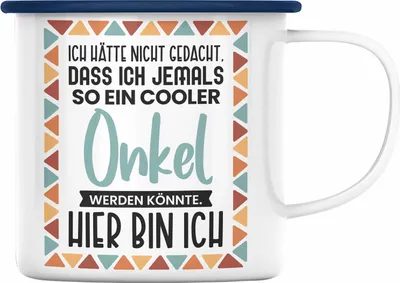 Produktbild von Trendation - Bester Onkel Ever Emaille Tasse Geschenk Geburtstag Weihnachten Lustig Geschenkideen von Nichte Lieblingsonkel Hier Bin Ich (Blau)