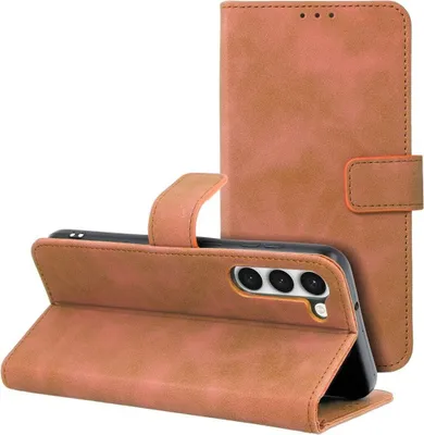 Productafbeelding van König Design hoesje, compatibel met Samsung Galaxy S23 Plus, kunstleren telefoonhoesje - telefoonhoesje, bruin