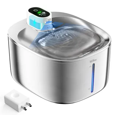 Productafbeelding van Kattenfontein, roestvrij staal, draadloos, 4,1 liter, met sensor, 3 modi, 4000mAh, wit