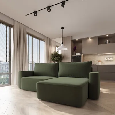 Produktbild von Masseno Ecksofa BELISE mit Schlaffunktion L-Form, Sofa mit Bettkasten, Wohnzimmersofa, Couch, Soffa, Bettsofa, Couchgarnitur- Olivgrün, CASTEL 39