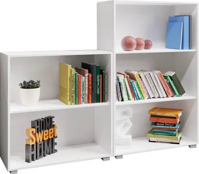 Produktbild von CASARIA® 2er Set Bücherregal Vela 3+2 Fächer höhenverstellbare Böden Holz Bücher Ordner Wohnzimmer Arbeitszimmer Büro Standregal Ordnerregal Regal Weiß
