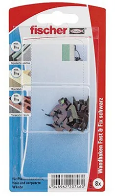 Zdjęcie produktu dla Technologia mocowania Fischer Fast and Fix czarne haczyki ścienne 8 szt