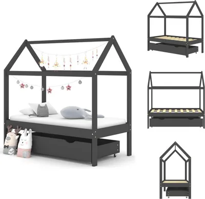 Image de vidaXL Lit d'enfant avec tiroir Pin massif gris foncé 70x140 cm - Lits Bébé & Bébé