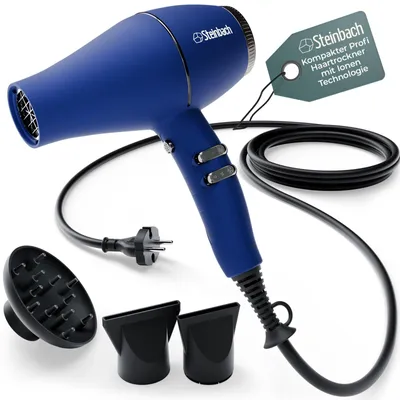 Obrázek produktu pro HD 493 Tichý a lehký profesionální fén, 2000-2200 W, 80 m³/h, 2 rychlostní a 3 teplotní stupně, iontová technologie, odnímatelná tryska, modrá barva, difuzér