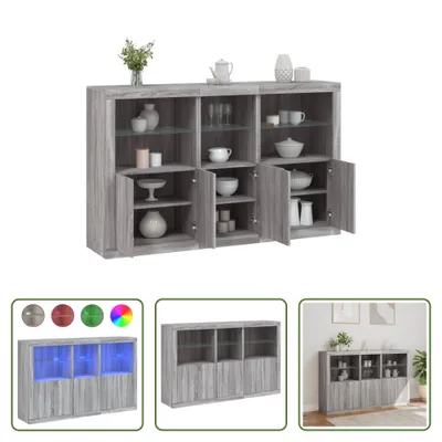 Produktbild von The Living Store Sideboard mit LED-Leuchten Grau Sonoma 162x37x100 cm