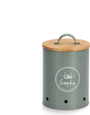 Produktbild von ZELLER 19381 Vorratsdose GARLIC aus Metall, grün mit Bambusdeckel