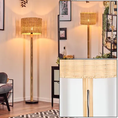 Produktbild von Dello Stehlampe aus Holz/Metall und Schirm aus Rattan