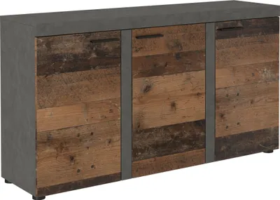 Produktbild von Masseno Kommode RITMO 149 cm Sideboard mit 3 Türen für Wohnzimmer Schlafzimmer Modern 149x40x82 cm Hellgrau / Braun