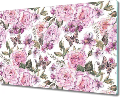 Produktbild von Glas-Herdabdeckplatte Glaskeramikkochfeld-Abdeckung Spritzschutz - 80x52 cm - Rosen Schmetterling