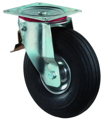 A single caster wheel with a black rubber tire and a metal mounting bracket, shown against a white background.